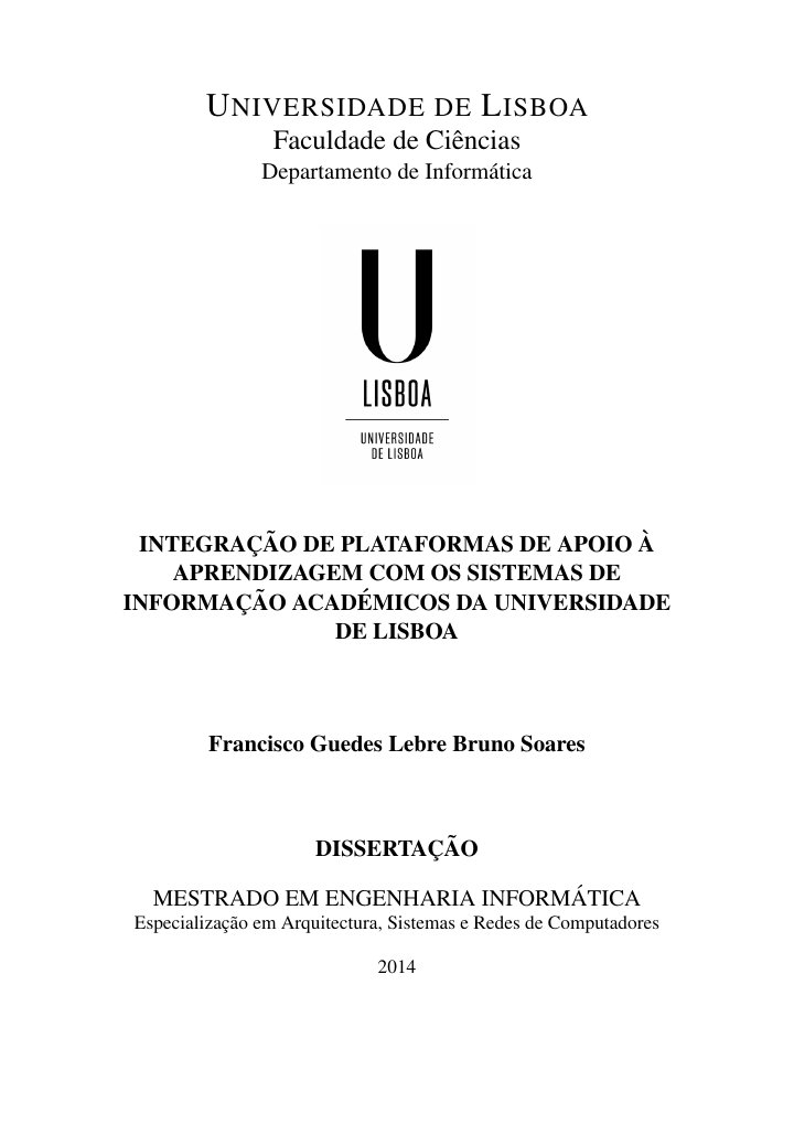 Capa da dissertação de mestrado na Faculdade de Ciências da Universidade de Lisboa, 2014
